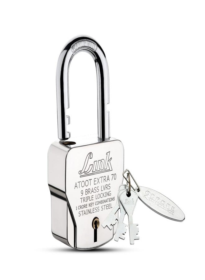 Link® Atoot Extra 70m Triple Locking Mechanism Padlock, Hardened Shackle,Each Padlock with 3 Silver Keys (Pack of 2) - Image 4